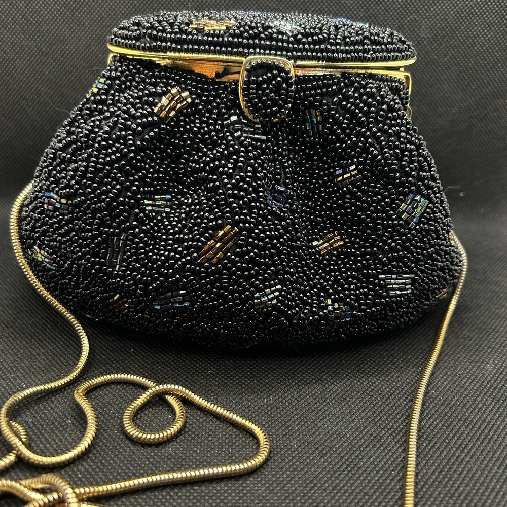 Inge Christopher Black Beaded Evening Bag